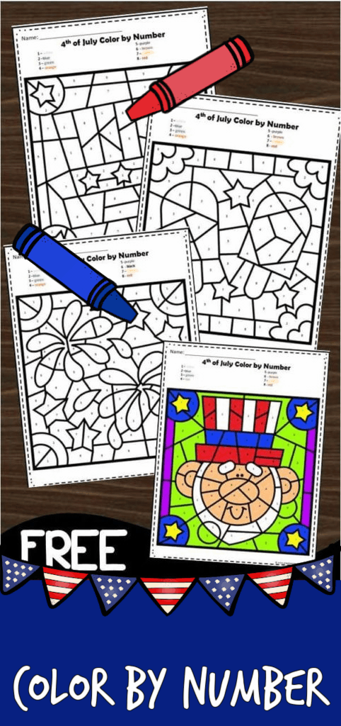Kids will have fun revealing the hidden pictures in these free 4th of July Color by Number Printable pages. These 4th of july worksheets are a fun way for preschool, pre-k, kindergarten, and first graders to work on number number recognition, strengthening fine motor skills, and having fun 4th of july printables. Simply print pdf file with 4th of july color by number for a fun, patriotic activity for kids this Independence Day.