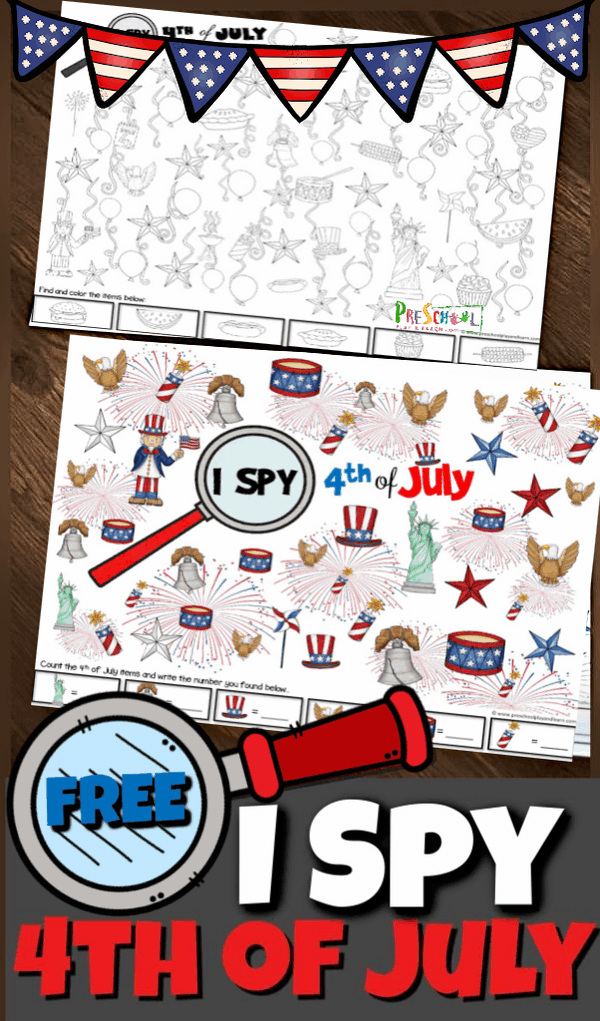 4th of July I Spy Printable Worksheets
