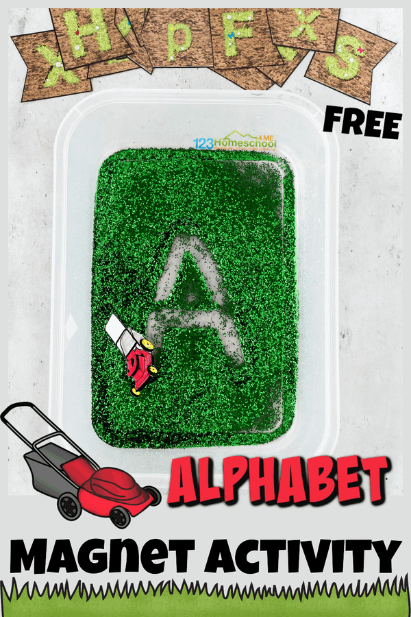 This mow the grass activity is outrageously fun as it combines a magnet activity for preschool, pre-k, and kindergarten age students with practice forming alphabet letters! This clever alphabet activity for preschoolers is great for practicing forming both upper and lowercase letters in a hands-on tactile way perfect for spring or summer. 
