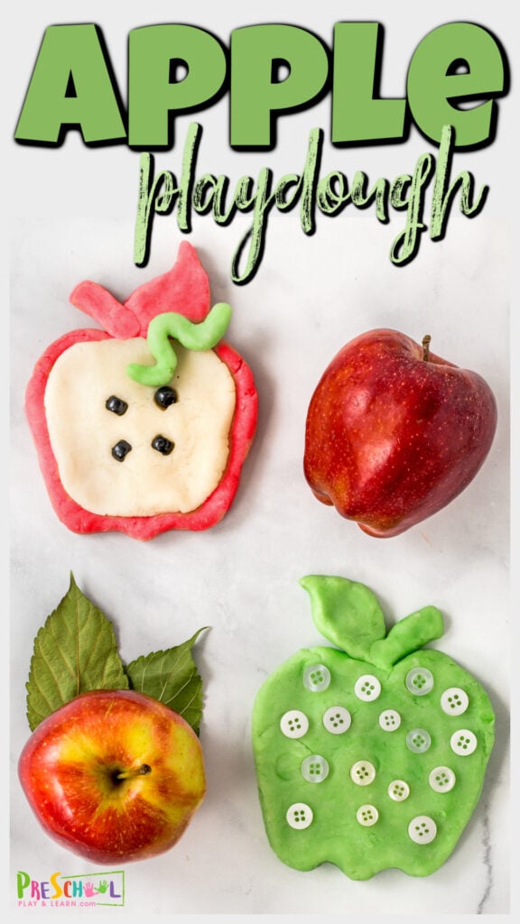 EASY apple playdough recipe is a fun playdoh to use with an apple theme or hands-on activities for September that will delight the senses!