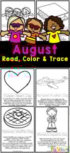 Teach kids about all the fun and intersting holidays and special days with these August Coloring Pages. These August coloring sheets are perfect for toddler, preschool, pre-k, kindergarten and even first graders. August coloring allows children to learn about different events that take place around the world as they read, color, trace, and learn.