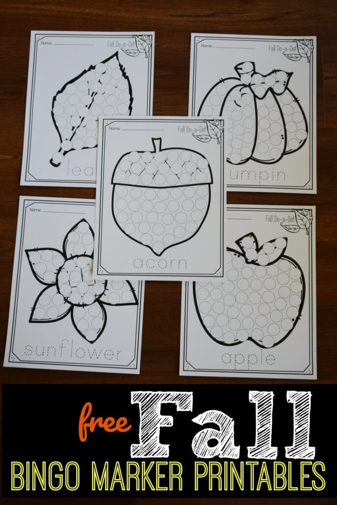 FREE Bingo Marker Printables for fall - super cute, no prep activity for toddler, preschool, prek, and kindergarten age kids to strengthen fine motor skills while making craft for kids #fall #craftsforkids #preschool
