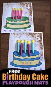 FREE Printable Birthday Candle Playdough Mats for practicing counting to 10.