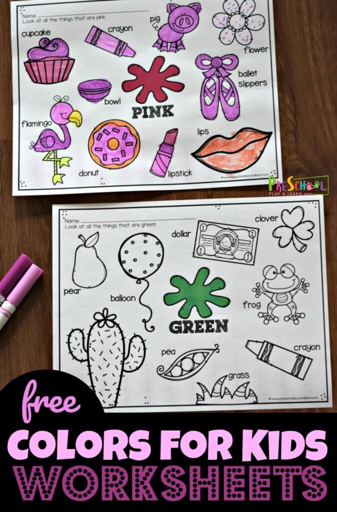 FREE Colors for Kids Worksheets - these free printable worksheets are great for toddler, preschool, and kindergarten age kids learning colors #learningcolors #colorsforkids #preschool