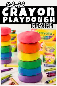 If you are looking for a new playdough recipe you are going to love the beautiful colors you get this crayon playdough. I love that this crayon play dough recipe uses broken crayons so they are not wasted! This homemade playdough recipe is easy to make for toddler, preschool, pre-k, kindergarten, first grade, and up!