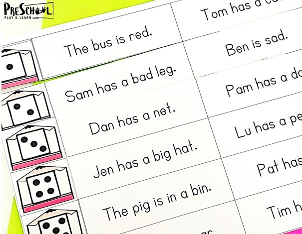 CVC Sentence Reading Roll and Read Mats
