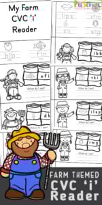 Join Old MacDonald on his farm with this fun, free printable Farm Theme CVC Words Short i reader. This cvc short i is a great way to help preschool, pre-k, kindergarten, and first grade students to practice the phonics skills they've been learning on letter sounds, beginning sounds, middle sounds, and ending sounds to make words!