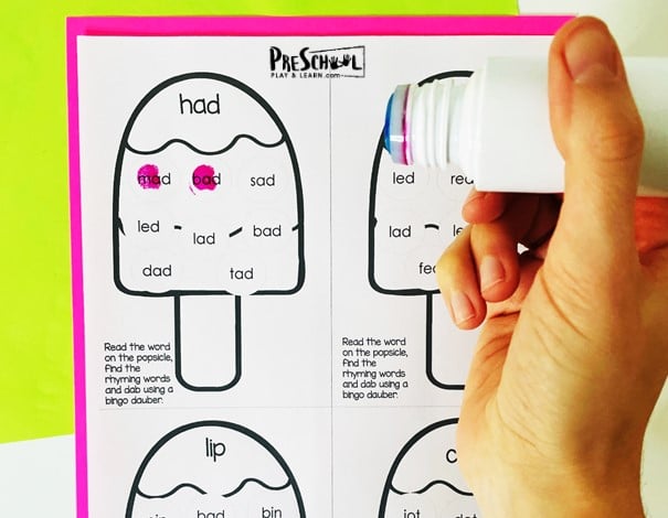 Popsicle Rhyme & Dab Short Vowels CVC Words Dot Marker Printables