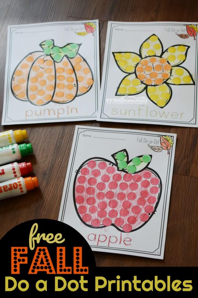 Simple Do a Dot FREE Printable Worksheets for Fall