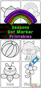 These fun and free Seasons Worksheets are a fun way for children in preschool, pre-k, kindergarten and toddler age to work on fine motor skills while learning about the 4 seaons of the year. Simply print the bingo dabuer printables for kids to decorate the autumn, winter, spring, and summer images with do-a-dot markers.  