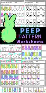 Looking for a FUN Easter Math idea for toddler, preschool, pre-k, and kindergarten age students? These Easter worksheets preschool are filled with LOTS of different Easter math activities to make learning fun in April. will love this fun, and free Pattern Worksheet Pack. Kids will have fun learning about patterns while working on their colors, shapes and fine motor skills. Simly print pdf file with peep printables and you are ready to play and learn with easter activity for preschoolers.