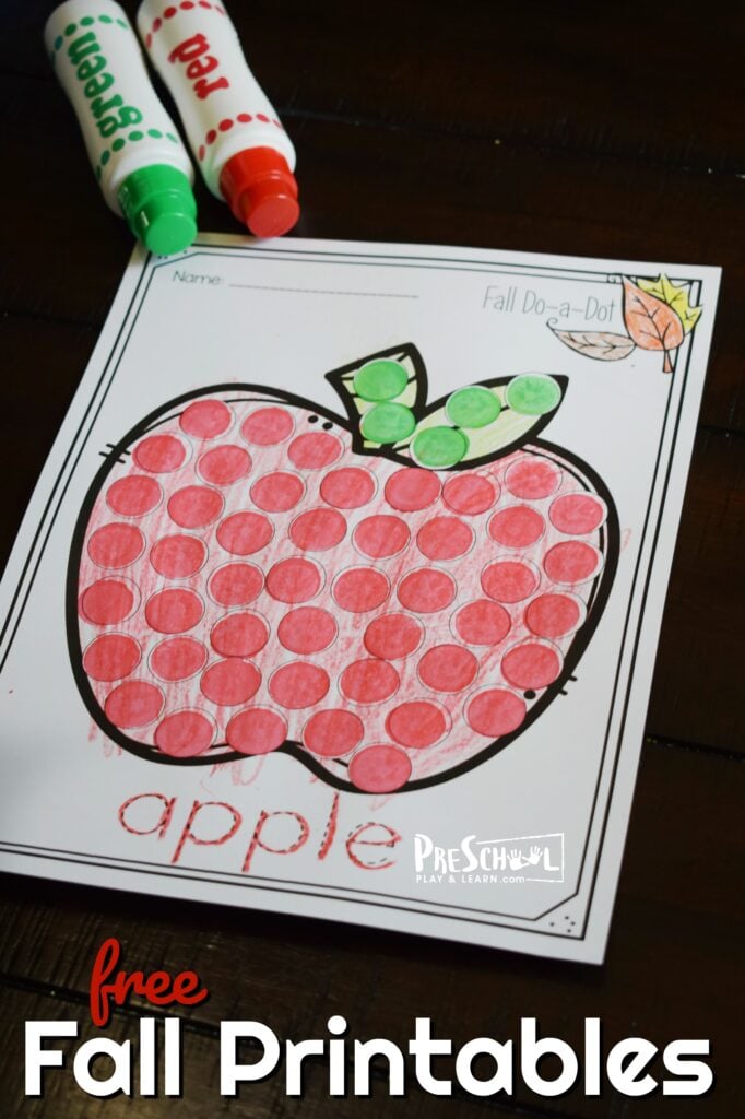 apple fall printable for toddler, preschool, prek, and kindergarten age kids
