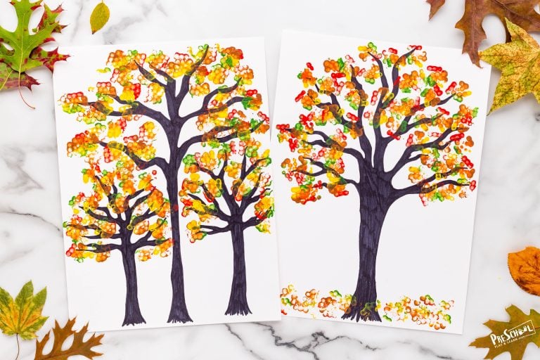 Q-tip Painted Fall Tree Craft for Preschool