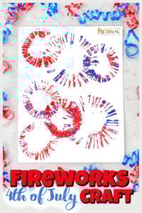 This 4th of july crafts idea is such a fun, simple, and pretty firework craft for kids of all ages. Make your fireworks in a multitude of colors and sprays or patriotic red, white and blue as you make this 4th of july activity! This 4th of july crafts for preschoolers is fun with toddler, preschool, pre-k, kindergarten, first grade, and up!