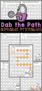 Print these dot marker printables to make practicing alphabet letters with toddler, pre-k, and kindergarten aged kids! These Dab the Path Alphabet Printables are such a fun letter find activity. These free alphabet worksheets allow kids to have fun working on their reading, letter recognition and fine motor skills while learning, searching and dabbing the lowercase letters of the alphabet. Simply print the preschool activity sheets and you are ready for a letter recognition activity.
