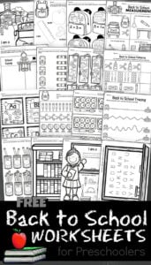 FREE Back to School Worksheets for Preschoolers - super cute first day of school printables for preschool prek, and kindergarten age kids covering a variety of math, literacy, alphabet, numbers, tracing, cut and paste, community helpers, an more! #backtoschool #firstdayofschool #preschool