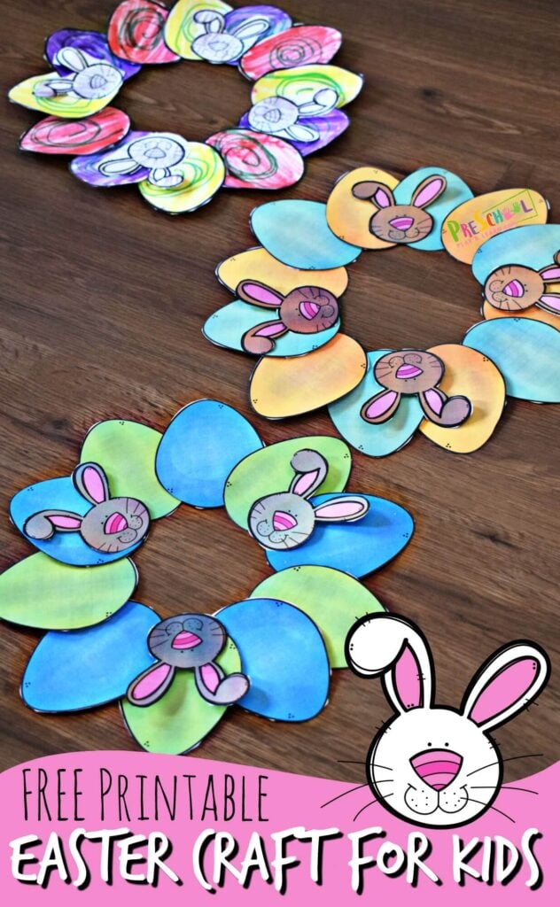 FREE Printable Easter Craft for Kids - this is such a cute, easy-to-make Easter wreath craft for toddler, preschool, kindergarten, and elementary age kids. Just print, color, cut and paste! #easter #craftsforkids #preschool