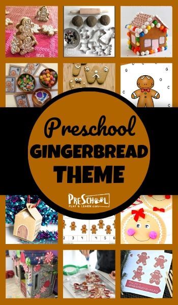 Gingerbread theme for Preschool - so many fun clever ideas to teach prek kids math, alphabet, and more plus super cute gingerbread crafts and acivities for preschoolers and kindergartners in December #gingerbreadtheme #preschool #kindergarten