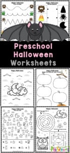 These fun and free Halloween Worksheets for preschoolers are perfect for helping your children in preschool work have fun while working on their fine motor skills, math and literacy skills.