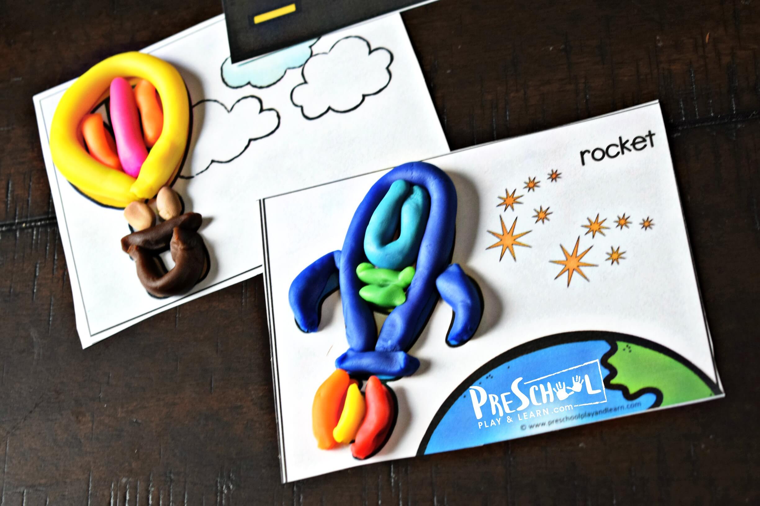 hot air balloon and rocket or spaceship playdough mat