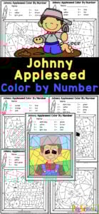 Young children will enjoy working on number recognition, strengthening fine motor skills, and having fun at school with preschool, pre k, kindergarten, and first grade students with these fun and free Johnny Appleseed Color by Number worksheets. These free color by number worksheets are such a fun and engaging activity for children. 