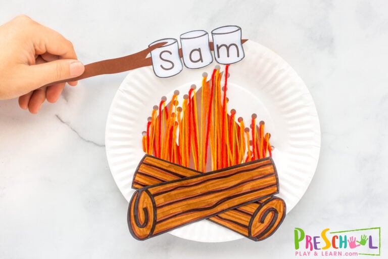 Camping Name Craft for Preschool Kids – Free Printable Template