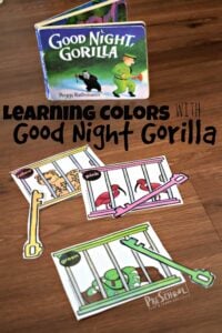 Learning Colors with Good Night Gorilla Book Activity - this is such a fun free printable activity for a zoo theme, animal theme for toddler, preschool, prek, and kindergarten age kids learning colors #colors #preschool #goodnightgorilla