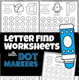 Kids will have fun practicing finding the lowercase alphabet letters with these letter find worksheets . This pack of find the letter worksheet pages require no prep and are a great way to work on visual discrimination. Plus this abc printable uses bingo markers which makes it extra fun for kids! We just love do a dot printables to keep preschool, pre-k, and kindergarten age kids engaged and eater to practice letter recognition. Simply download pdf file with find the letter worksheet pages and you are ready to go!