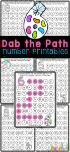 Print these dot marker printables to make practicing numbers 1-20 with pre-k and kindergarten aged kids! These Dab the Path Number Printables are such a fun numbers to 20 activity. These number recognition worksheets allow kids to have fun working on their reading, letter recognition and fine motor skills while learning, searching and dabbing the lowercase letters of the alphabet. Simply print the preschool activity sheets and you are ready for no-prep numbers 1-20 worksheets.