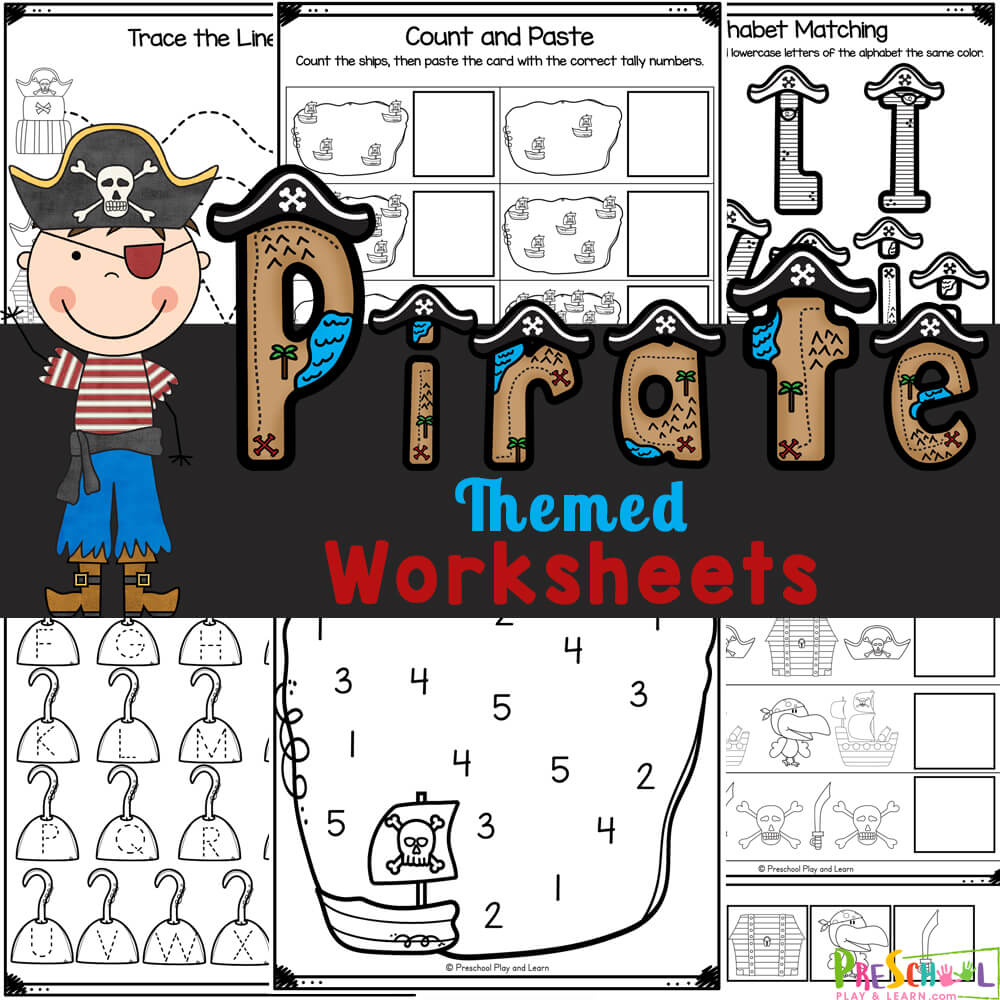 Cute, free printable pirate worksheets to practice math and litearcy skills with a pirate theme. Siimply print and work through activities.