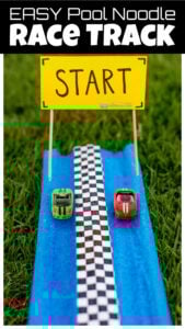 Fun, easy-to-make, pool noodle race tracke for kids of all ages to sneak in some summer fun or for a cars theme