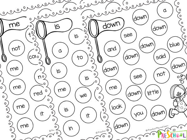 Pre k sight words printable
