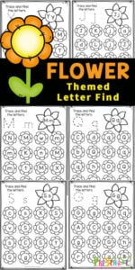 Kids will have fun practicing letter recognition with these pretty flower worksheets. These letter find worksheets are a fun way for preschool, pre-k, and kindergarten age children to practice recognizing uppercase and lowercase alphabet letters. The preschool flower worksheets are NO PREP and perfect for a flower theme or spring theme at home or in the classroom. Simply download pdf file with spring worksheets for preschoolers and you are ready to play and learn with this dot marker printables.  