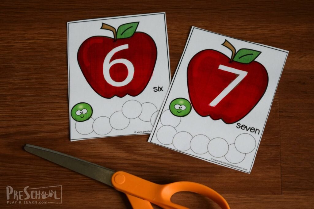 For this preschool math activity for fall simply cut apart the number cards and set out with dry erase marker and green playdough