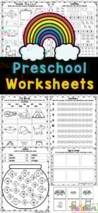 Young children are typically very eager to learn and do school activiites. Take advantage of preschoolers love of learning with these preschool worksheets. These free preschool worskheets are super easy and fun to complete with cute clipart and engaging activities. Simply print the preschool printable worksheets to practice tracing lines, cutting, writing your name, alphabet letters, cvc words, counting, working on size discrimination, and more early pre-k skills. 