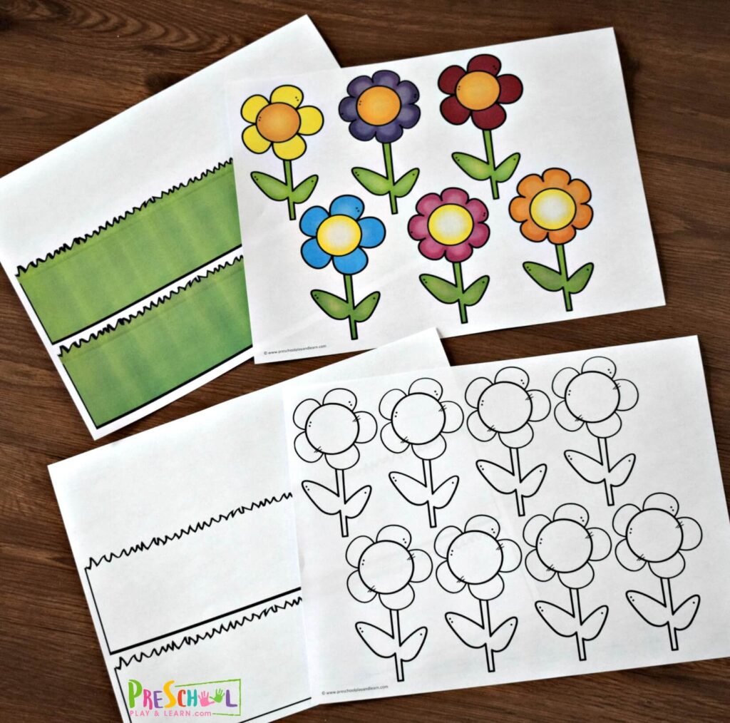 Start out by printing the free printable flower template in color or black and white.