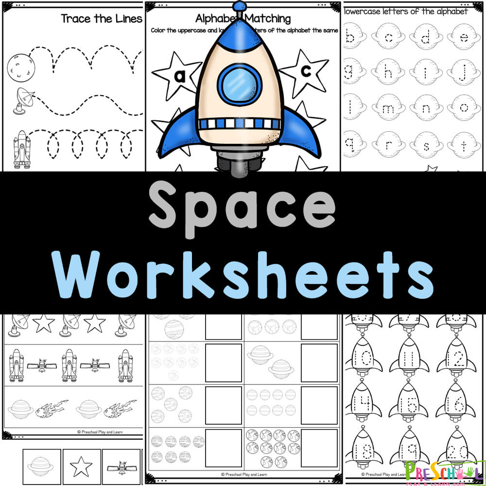 Get preschoolers and kindergarten kids excited about learning with fun and free printable space worksheets covering math, literacy, & more!