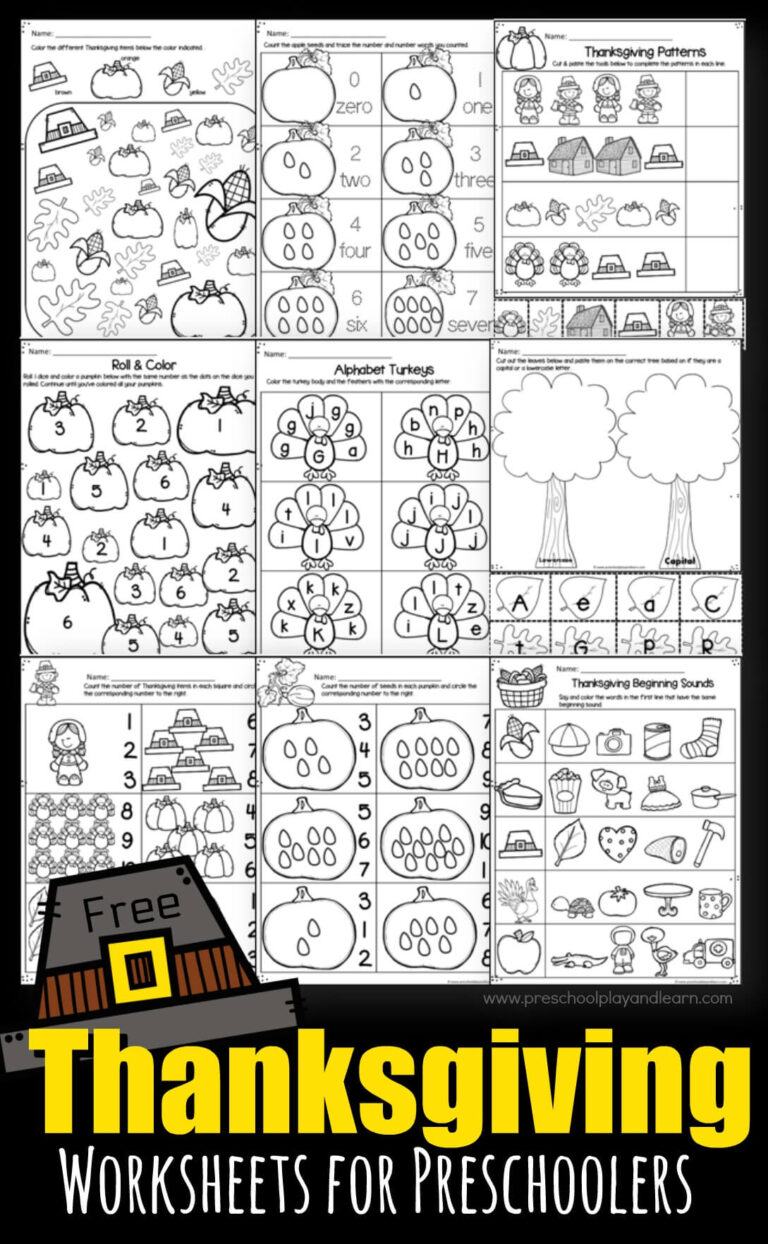 FREE Printable Thanksgiving Worksheets for Preschoolers