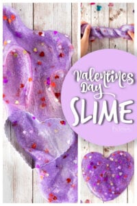 Get ready for some serious fun when you whip up a batch of thsi Glittery, Purple Valentine Slime. This Valentines Day Slime recipe usese contact solution and baking soda for a quick, easy, and perfect-every-time slime recipe for kids. We love whipping up a batch of this valentines slime for a kid favorite valentine's day preschool activities for toddler, preschool, pre-k, kindergarten, first grade, and 2nd graders. 