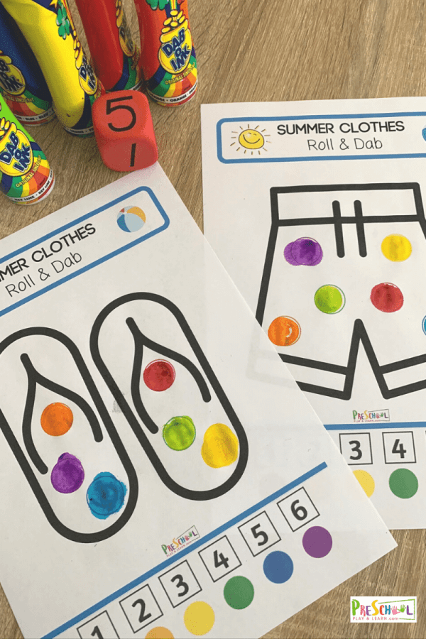 Summer themed bingo dauber worksheets for toddlers, preschoolers, pre k, and kindergartners