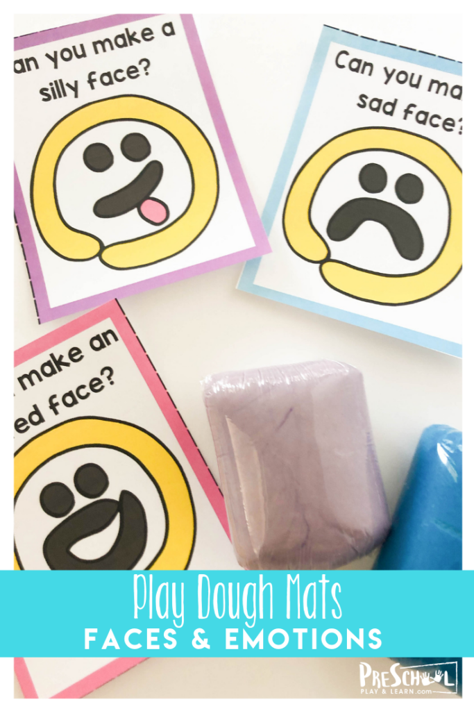 Teach kids about emotions with playdough with these free faces play doh mats for toddler, preschool, prek, and kindergarten age kids.