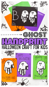 Are you looking for super cute halloween easy crafts? Our adorable ghost handprint project uses children's hands to make a handprint ghost. This is such a fun ghost craft for toddler, preschool, and kindergarten children to make in October!