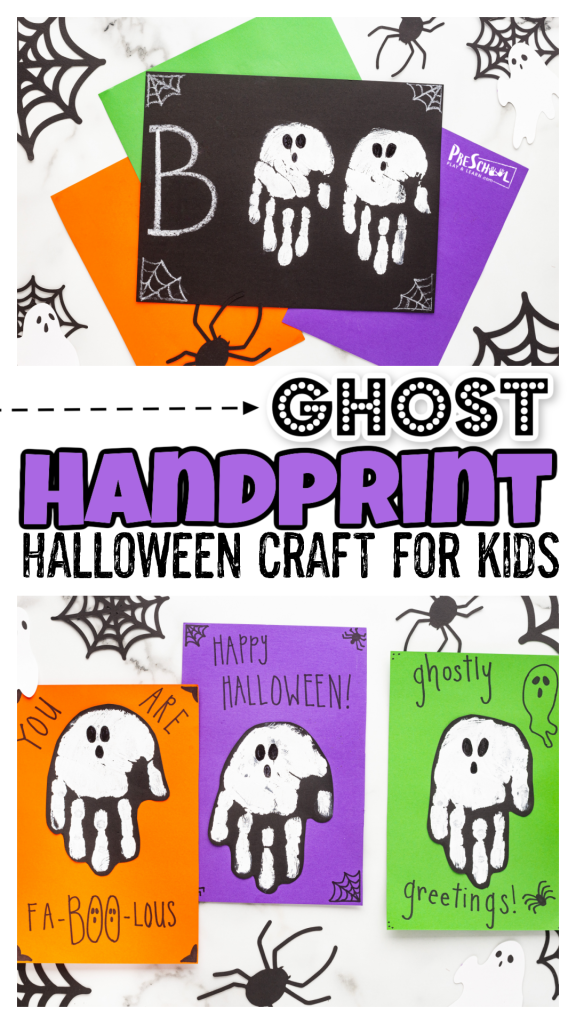 Are you looking for super cute halloween easy crafts? Our adorable ghost handprint project uses children's hands to make a handprint ghost. This is such a fun ghost craft for toddler, preschool, and kindergarten children to make in October!