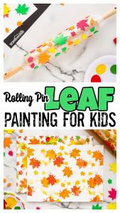 Your kids are going to go nuts for this leaf painting for kids! Toddler, Preschool, and Kindergarten age students will make leaf print art with a rolling pin! This is such a fun leaf printing project that will make beautiful autumn leaf paintings!