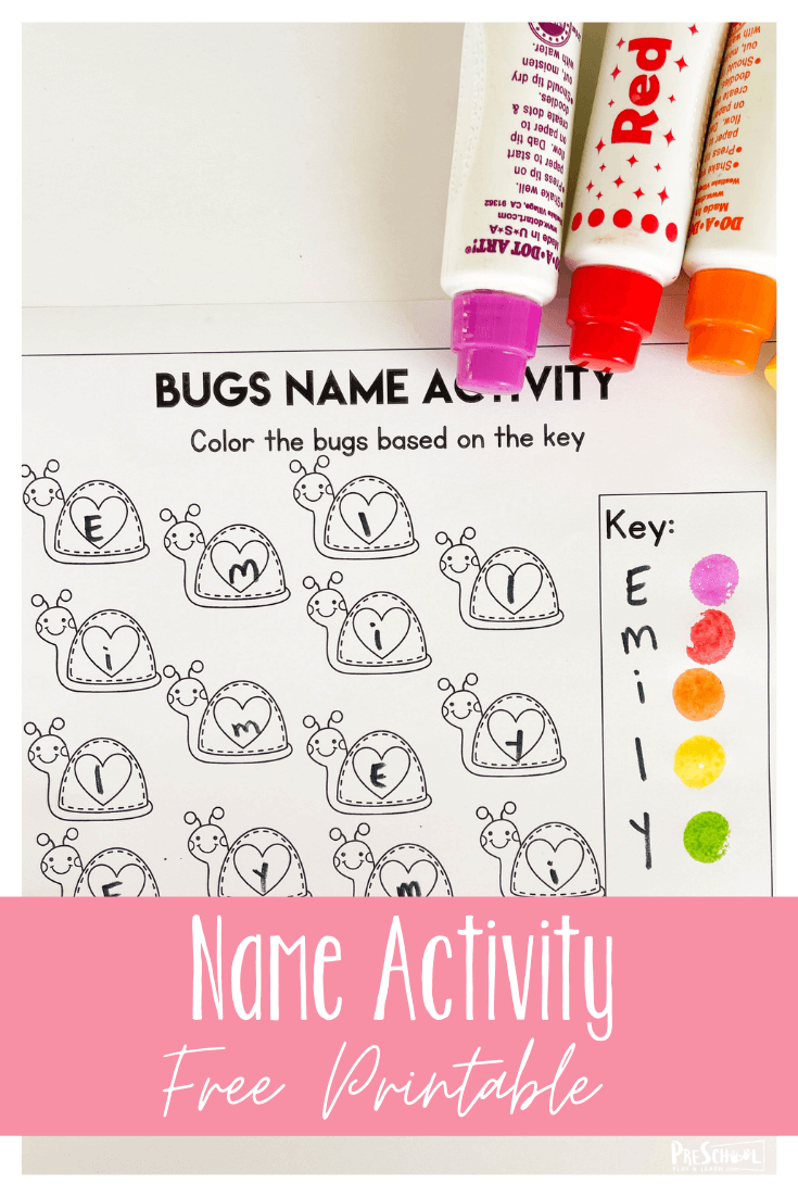 Looking for clever preschool name activities? Spring is here which means a bug theme for your toddler, preschool, pre-k, and kindergarten age student to learn their name. This name recognition activities name activity is just what you need to enjoy insects while completing some name recognition preschool. Simply print pdf file with name recognition worksheets and you are ready to play and learn!
