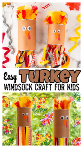 Are you looking for some cute preschool craft ideas for thanksgiving? You will love our turkey windsock craft! This easy turkey craft is the perfect November art project that is both fun-to-make and super cute too!